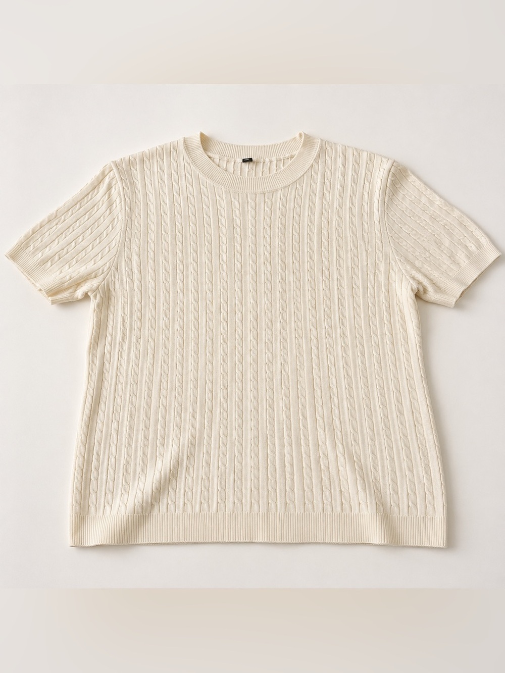 Men’s Cable Knit Short-Sleeve Sweater Top - Cream - Picture 2 of 2